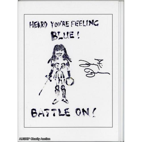 Rare: Lucy Lawless Autographed Drawn Greeting Cards Heard You're Feeling Blue [Starship] [NY]