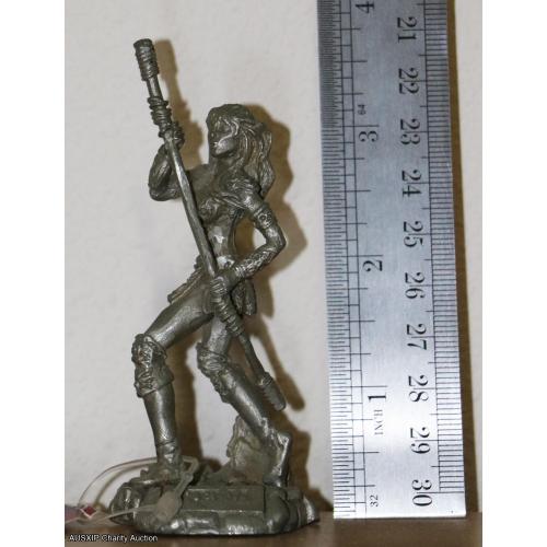 RARE: Official Comstock Xena Pewter Figurine with Staff 3.5' [HOB] [W]